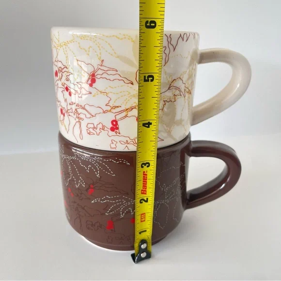Starbucks 2009 Ceramic Stackable Mugs Cup Coffee Bean Plant Berries Design 10 OZ - Picture 7 of 8